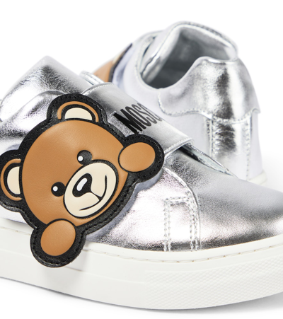 Moschino Teddy Bear Leather Sneakers In Metallic