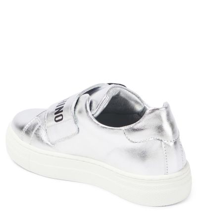 Shop Moschino Teddy Bear Leather Sneakers In Metallic