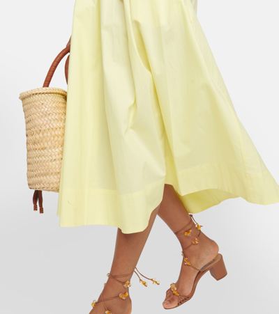 Shop Ulla Johnson Helena Gathered Cotton Midi Dress In Yellow