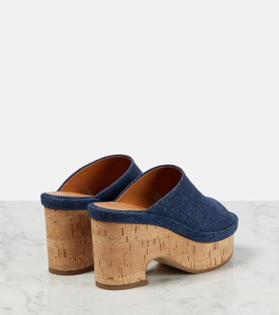 Shop Chloé Oli Denim Platform Mules In Blue