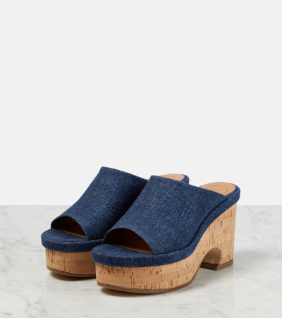 Shop Chloé Oli Denim Platform Mules In Blue