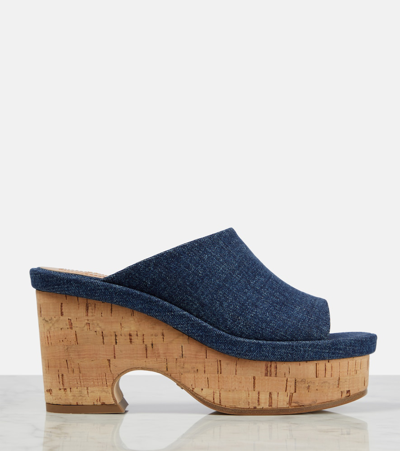 Shop Chloé Oli Denim Platform Mules In Blue