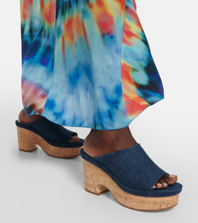 Shop Chloé Oli Denim Platform Mules In Blue