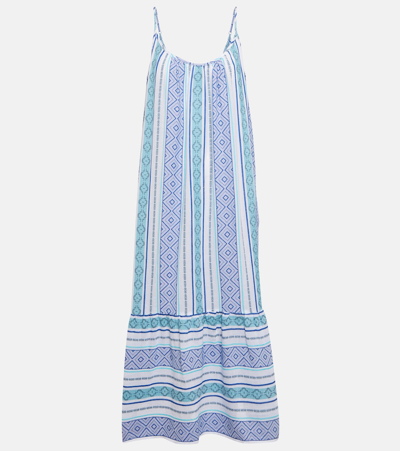 Shop Velvet Lexy Printed Cotton Midi Dress In Blue