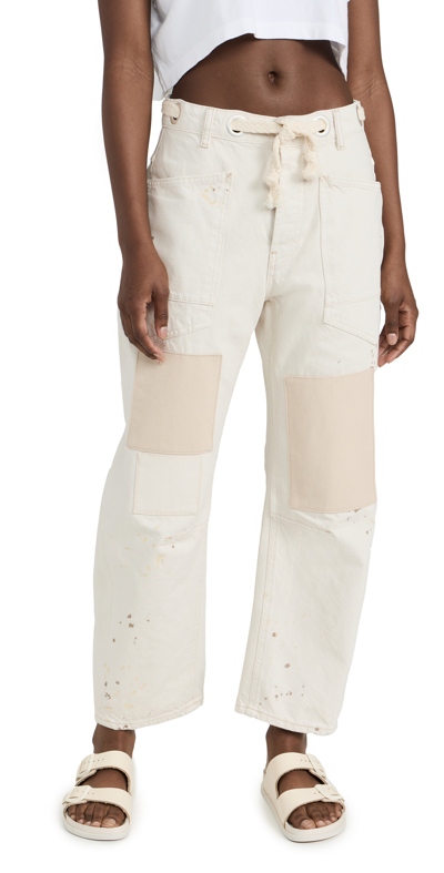 Free People Moxie Paint Fleck Cotton Utility Pants In White