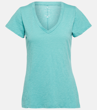 Shop Velvet Lilith Cotton T-shirt In Turquoise