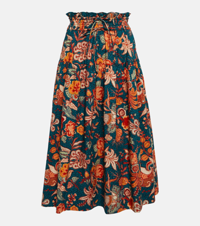 Shop Ulla Johnson Kyra High-rise Floral Cotton Midi Skirt In Multicoloured