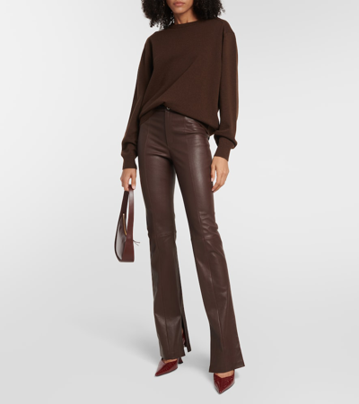 Stouls Kam High-rise Leather Pants In Brown