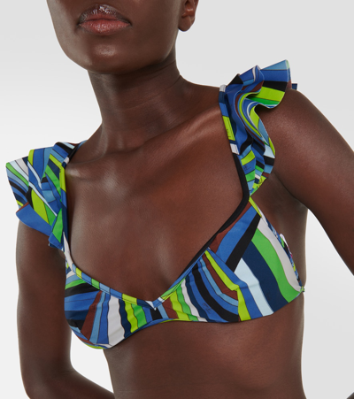Shop Pucci Printed Ruffled Bikini Top In Multicoloured