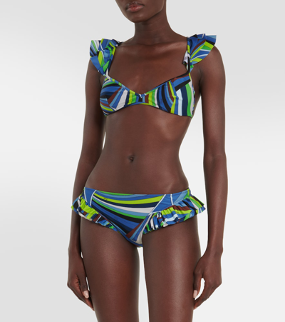 Shop Pucci Printed Ruffled Bikini Top In Multicoloured