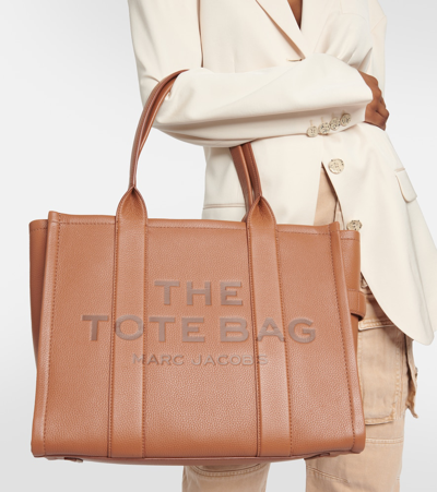 Shop Marc Jacobs The Large Leather Tote Bag In Brown