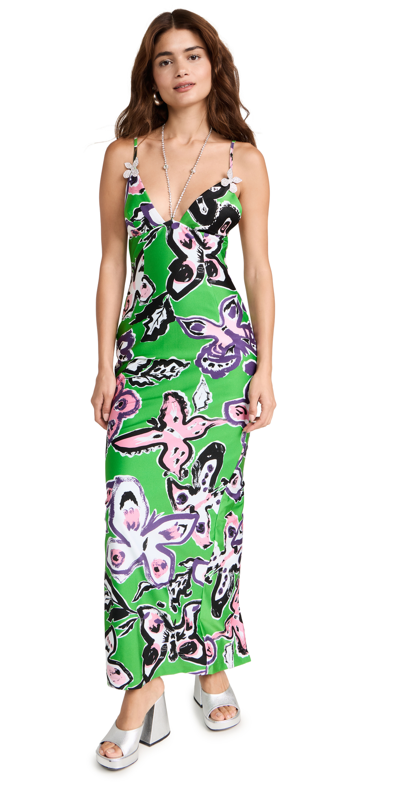 Shop Area Butterfly Printed Maxi Dress Green Multi