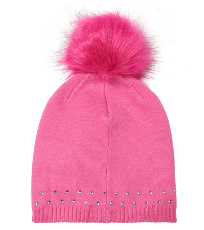 Shop Monnalisa Floral-appliqué Knit Beanie In Pink