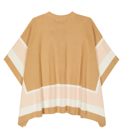 Shop Chloé Logo Colorblocked Cotton And Wool Cape In Beige