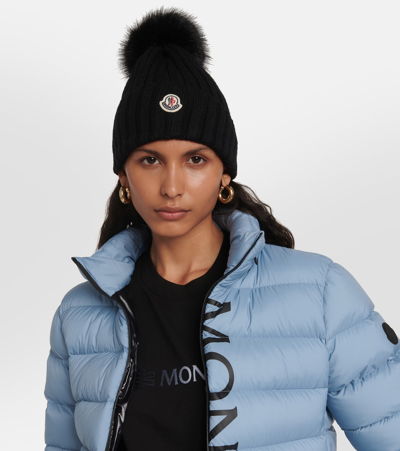 Shop Moncler Ribbed-knit Beanie In Black