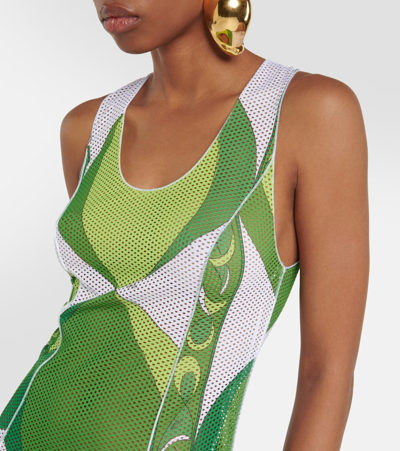 Shop Pucci Printed Mesh Maxi Dress In Green