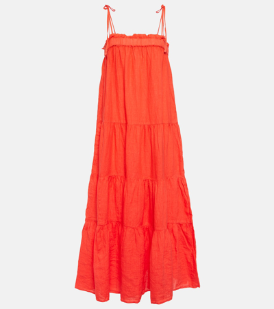 Shop Velvet Charlie Tiered Linen Maxi Dress In Red