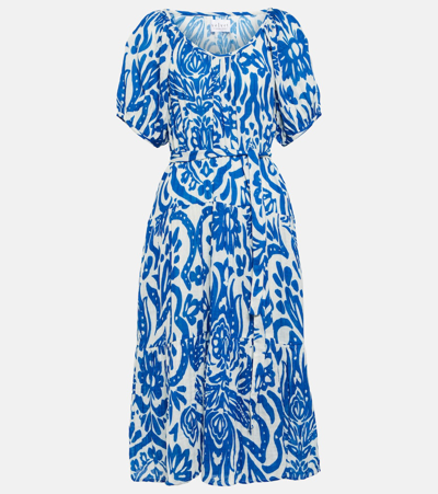Shop Velvet Madilyn Printed Cotton Midi Dress In Blue