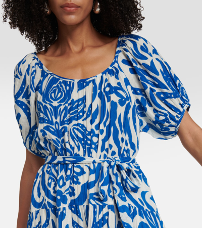 Shop Velvet Madilyn Printed Cotton Midi Dress In Blue