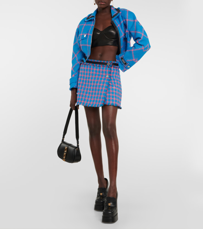 Shop Versace Tweed Miniskirt In Blue