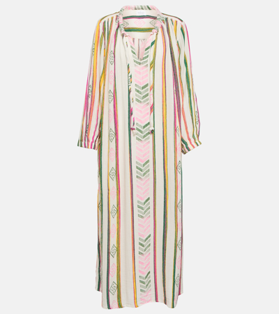 Shop Velvet Jacquard Cotton Midi Dress In Multicoloured