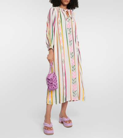 Shop Velvet Jacquard Cotton Midi Dress In Multicoloured