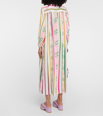 Shop Velvet Jacquard Cotton Midi Dress In Multicoloured