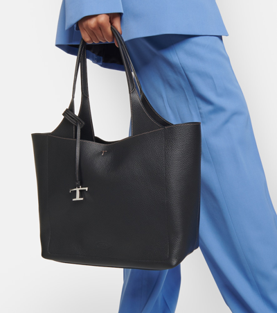 Shop Tod's Medium Leather Tote Bag In Black