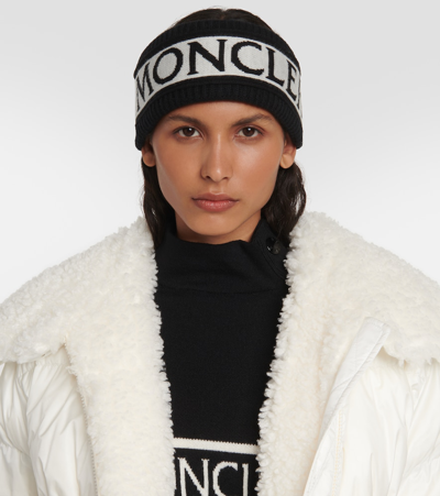 Shop Moncler Logo Cotton And Wool Headband In Black