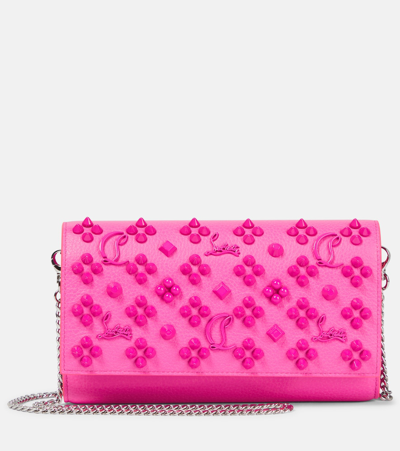 Shop Christian Louboutin Paloma Embellished Leather Wallet On Chain In Pink