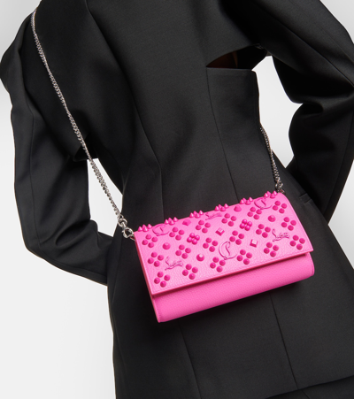 Christian Louboutin Paloma Embellished Leather Wallet On Chain In Pink