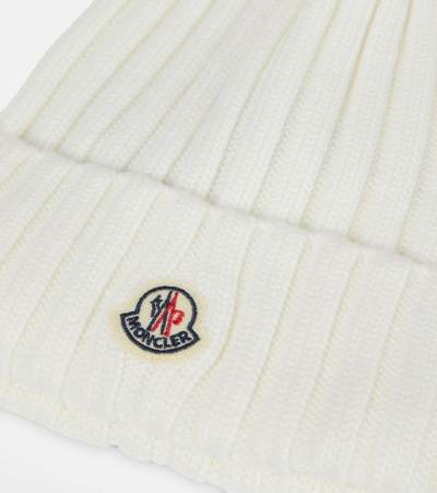 Shop Moncler Ribbed-knit Wool Beanie In White