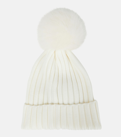 Shop Moncler Ribbed-knit Wool Beanie In White