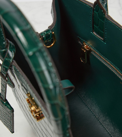 Shop Burberry Frances Mini Croc-effect Leather Tote Bag In Green