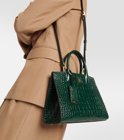 Shop Burberry Frances Mini Croc-effect Leather Tote Bag In Green