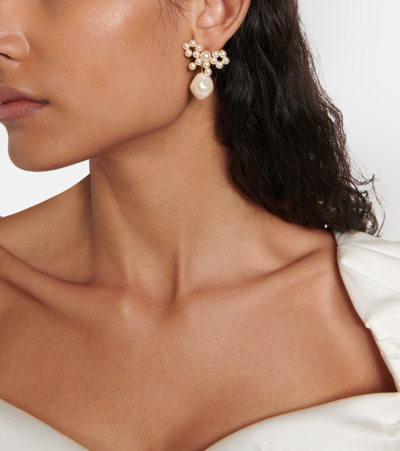 Shop Jennifer Behr Bridal Kingsley Embellished Earrings In Beige