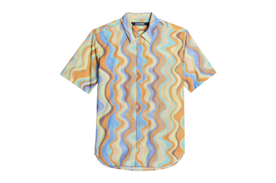 Pre-owned Jacquemus La Chemise Melo Paisley Bandana Short Sleeve Shirt Print Blue Waves Stripes
