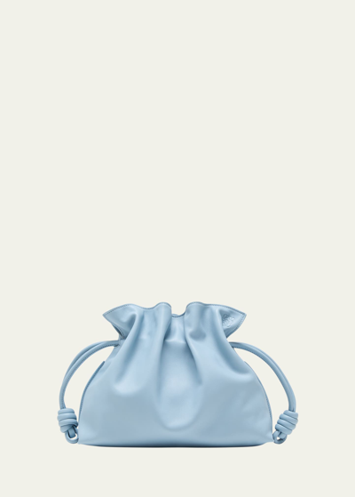 Shop Loewe Flamenco Drawstring Knot Clutch Bag In Dusty Blue