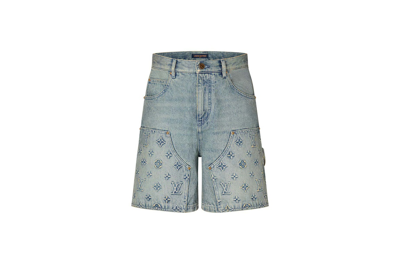 Louis Vuitton Blue Monogram Carpenter Denim Shorts worn by Kyle