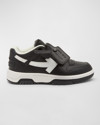 Shop Off-white Kid's Out Of Office Low-top Leather Sneakers, Toddler/kids In Black White