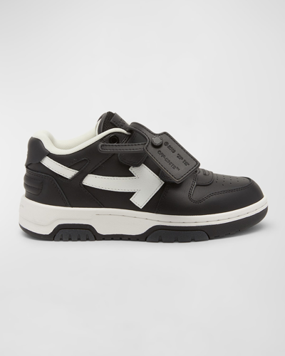 Off-white Kid's Out Of Office Low-top Leather Sneakers, Toddler/kids In Black White