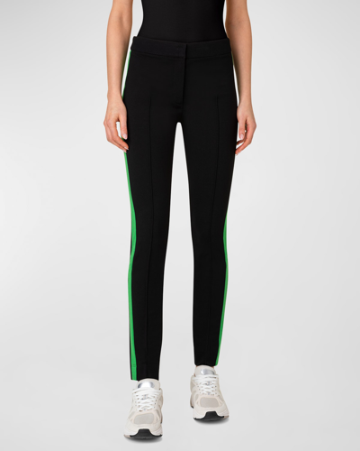 Shop Akris Punto Mara Jersey Pants With Contrast Stripe In Black-tech Green