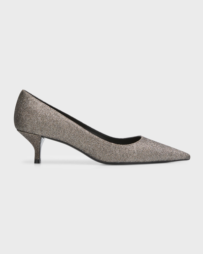 Shop Stuart Weitzman Stuart Shimmer Kitten-heel Pumps In New Pyrite