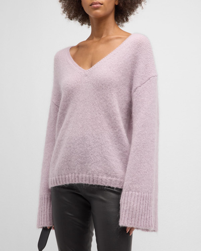 Shop By Malene Birger Cimone V-neck Mohair Sweater In Pastel Violet