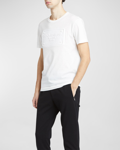 Shop Dolce & Gabbana Men's Debossed Logo Plaque T-shirt In White