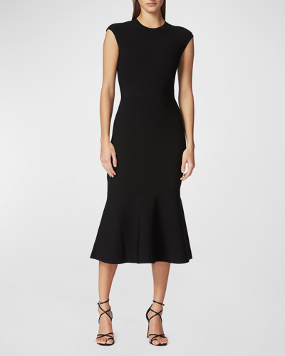 Shop Herve Leger Milano Cap-sleeve Fit-&-flare Midi Dress In Black 001