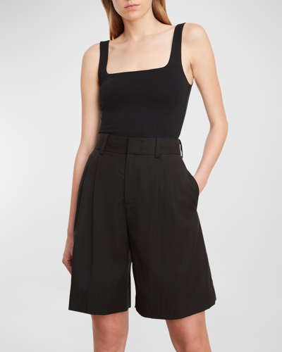Shop Vince High-waist Pleated-front Shorts In Black-001blk