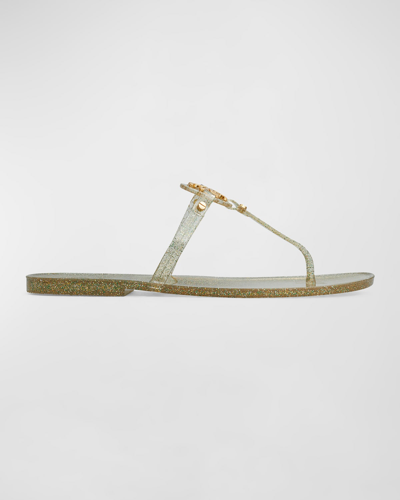 Shop Tory Burch Mini Miller Flat Thong Sandals In Silver / Gold