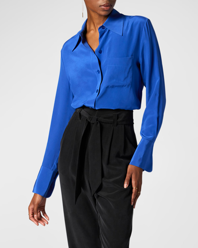 Shop Equipment Quinne Spread-collar Button-down Silk Shirt In Surrealist Blue