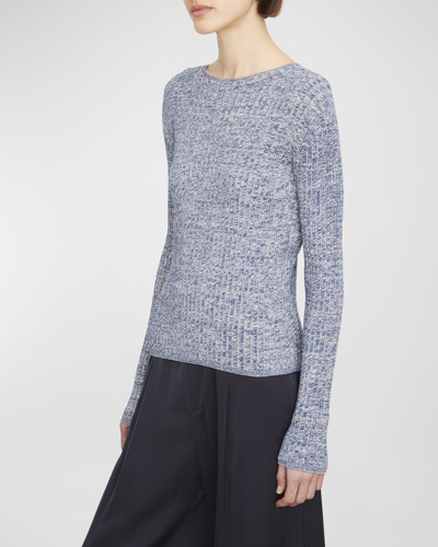 Shop Vince Marled Knit Ribbed Mock-neck Sweater In Baltic/off White